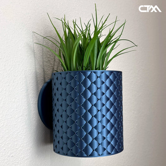 Wall Planter with Hidden Drip Tray - Quilted Design Planter