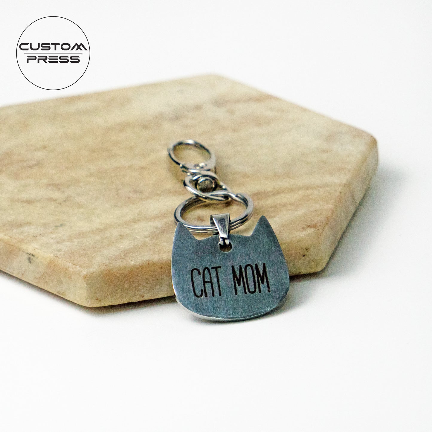 Cat Mom Stainless Steel Keychain