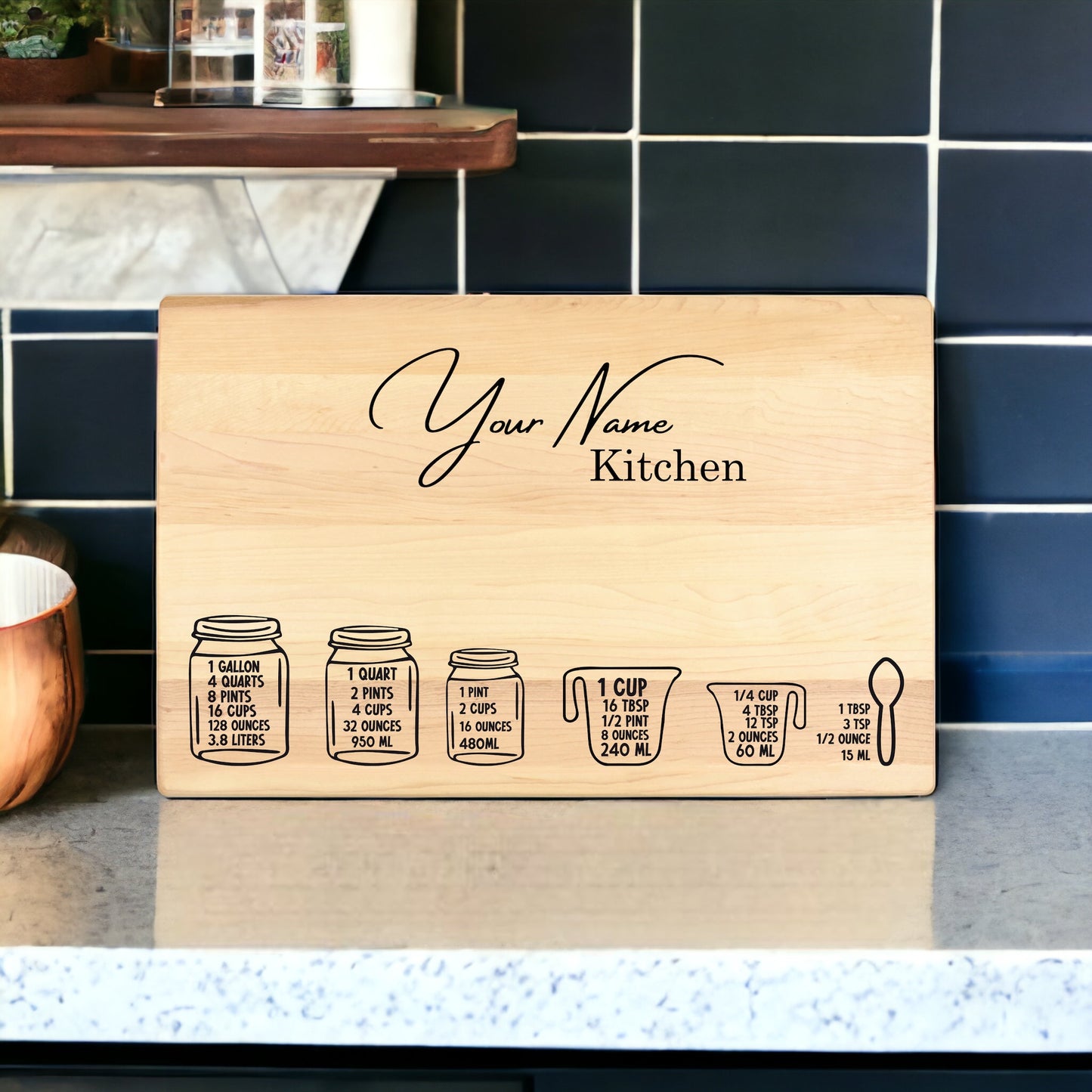 Kitchen Measurement Conversion Chart Maple Cutting Board