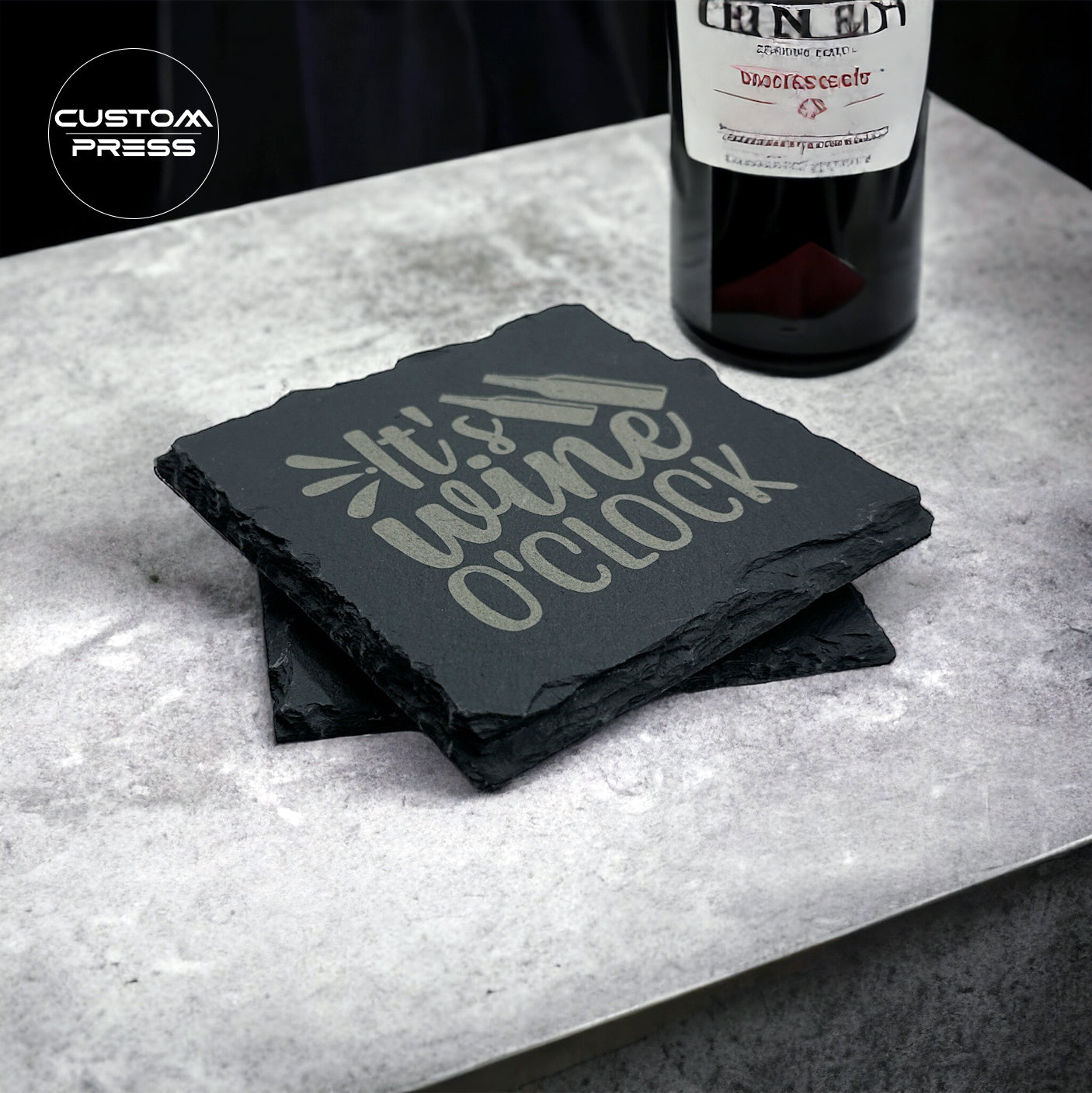 Wine O'clock Engraved Slate Coasters