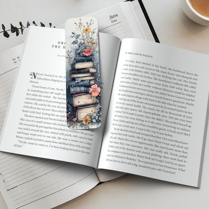 Books And Flowers Bookmark