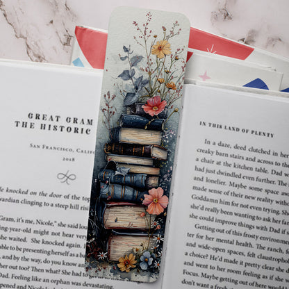 Books And Flowers Bookmark