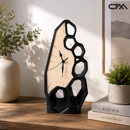 Modern Geometric Table Clock – 3D Printed & Wood Desk Clock