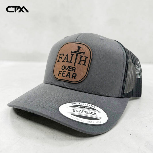 Faith Over Fear Leather Patch Trucker Hat