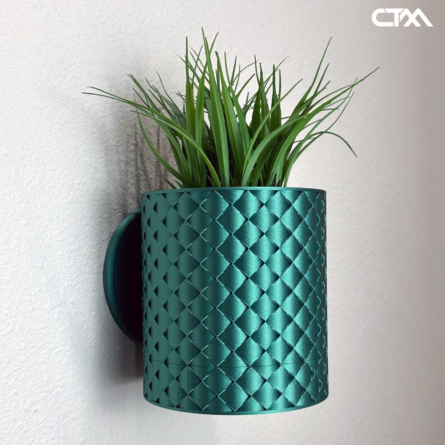 Wall Planter with Hidden Drip Tray - Quilted Design Planter