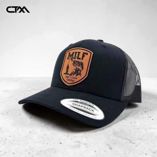 MILF Man I Love Fishing Leather Patch Trucker Hat