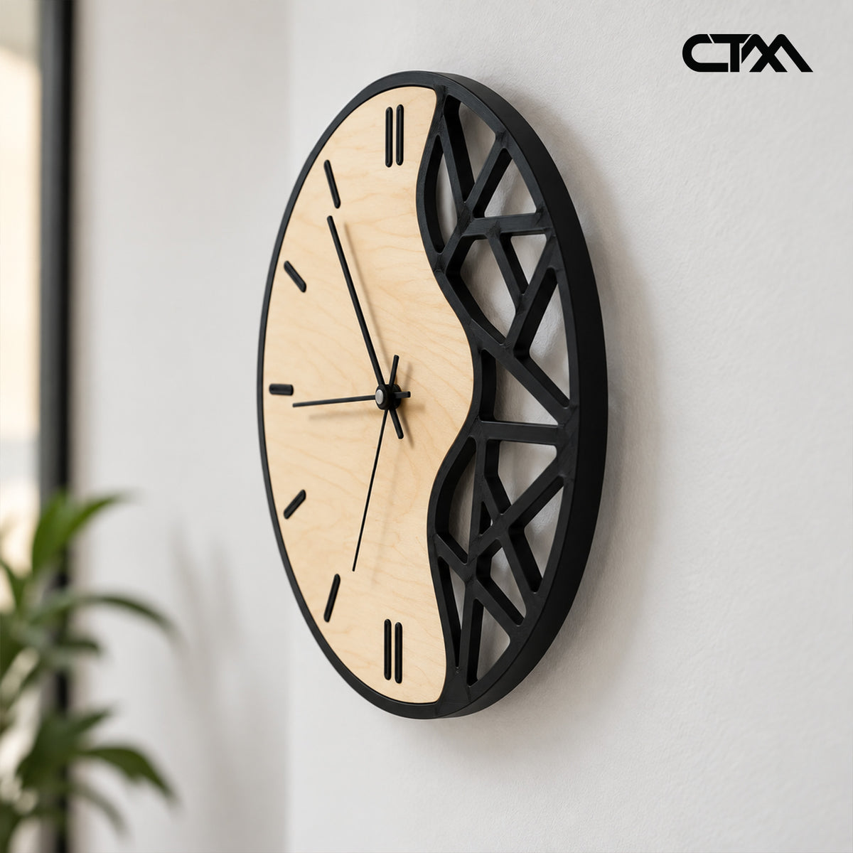 Modern Abstract Geometric Wood Wall Clock