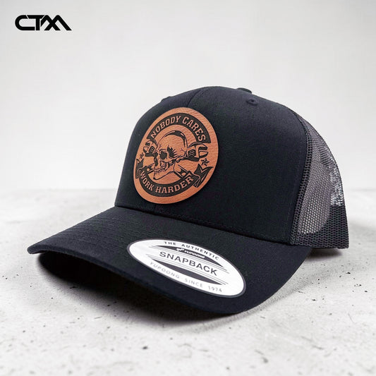Nobody Cares Work Harder Leather Patch Trucker Hat