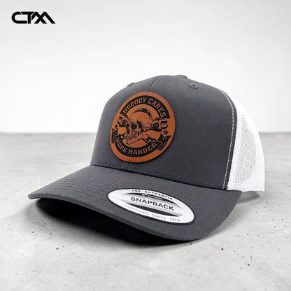 Nobody Cares Work Harder Leather Patch Trucker Hat