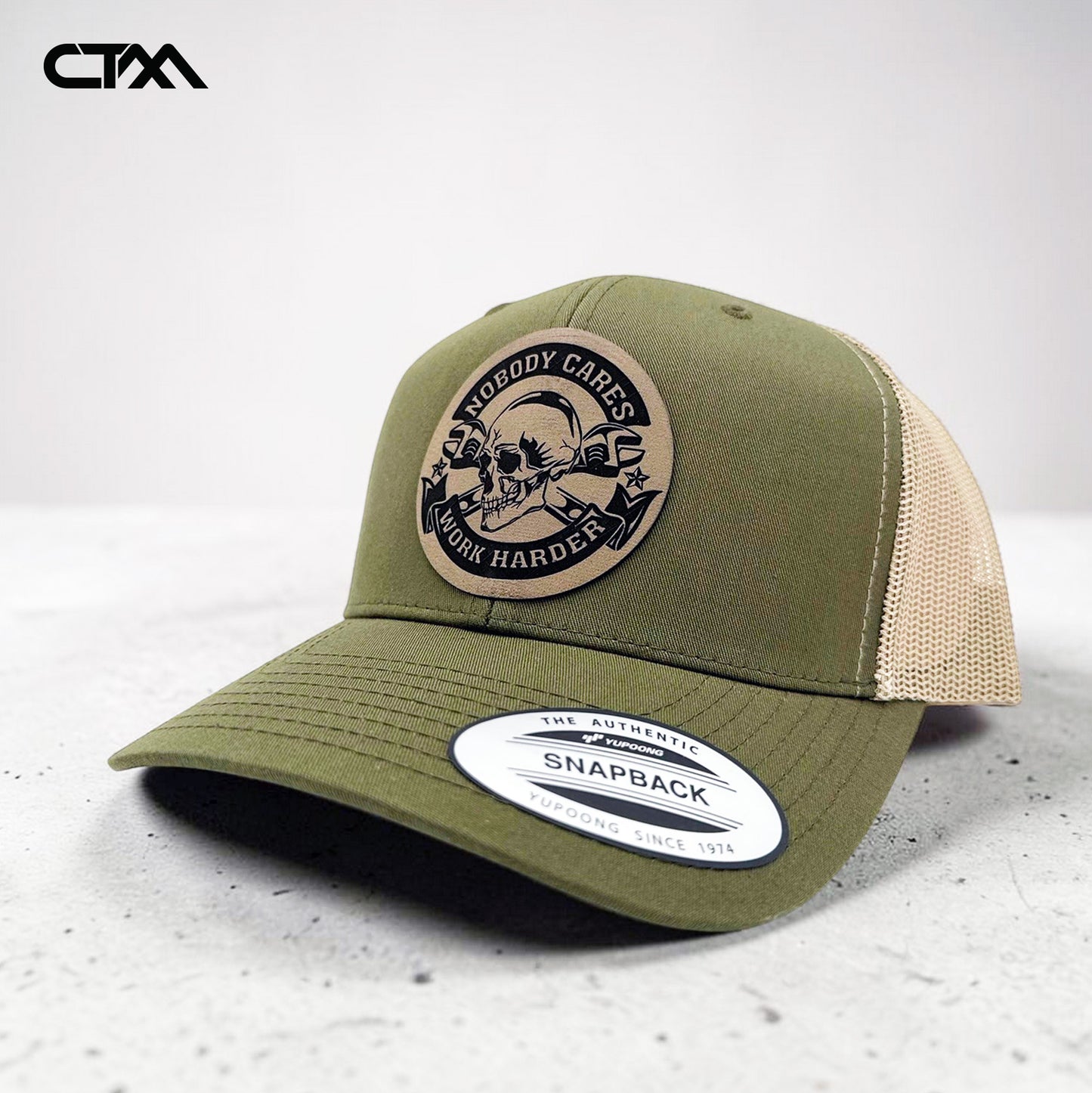 Nobody Cares Work Harder Leather Patch Trucker Hat