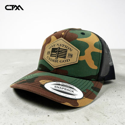 One Nation Under God Leather Patch Trucker Hat