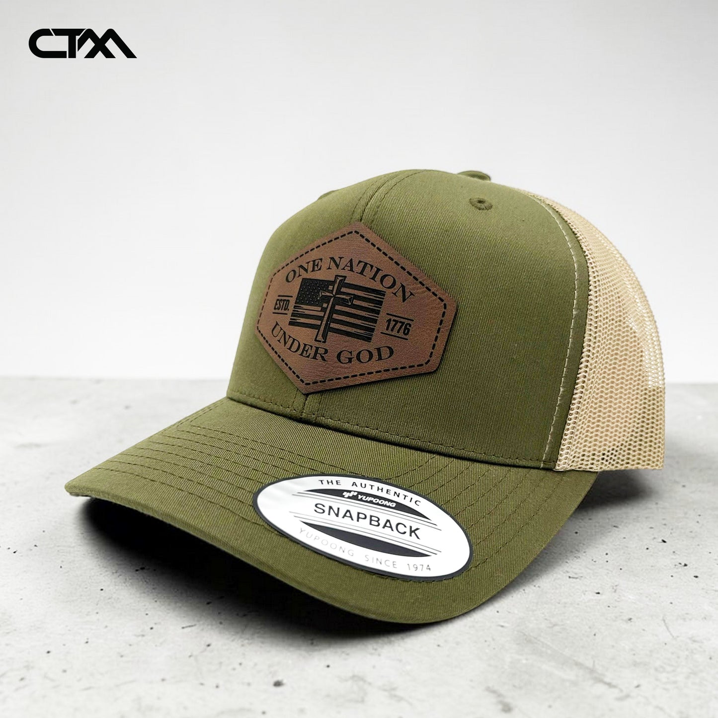 One Nation Under God Leather Patch Trucker Hat