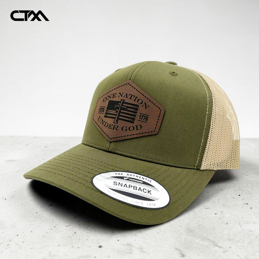 One Nation Under God Leather Patch Trucker Hat