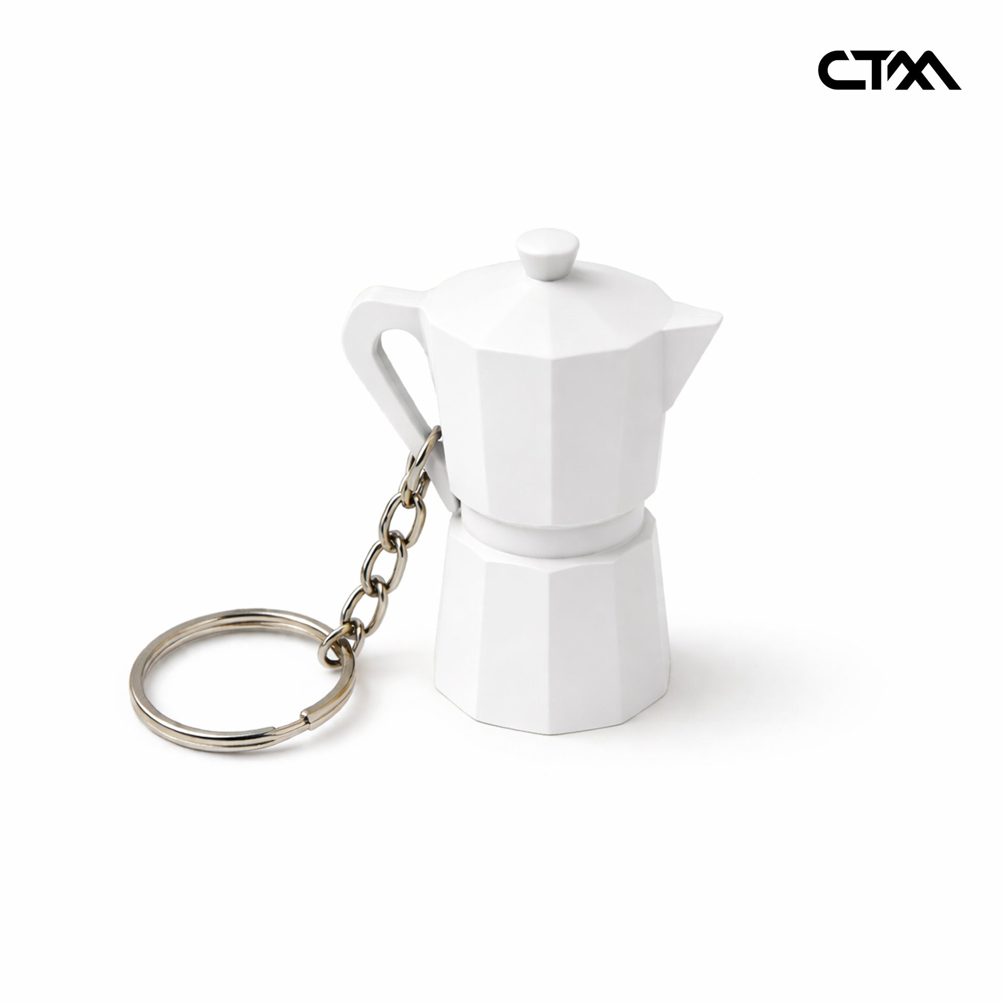 White Moka pot keychain on a white background